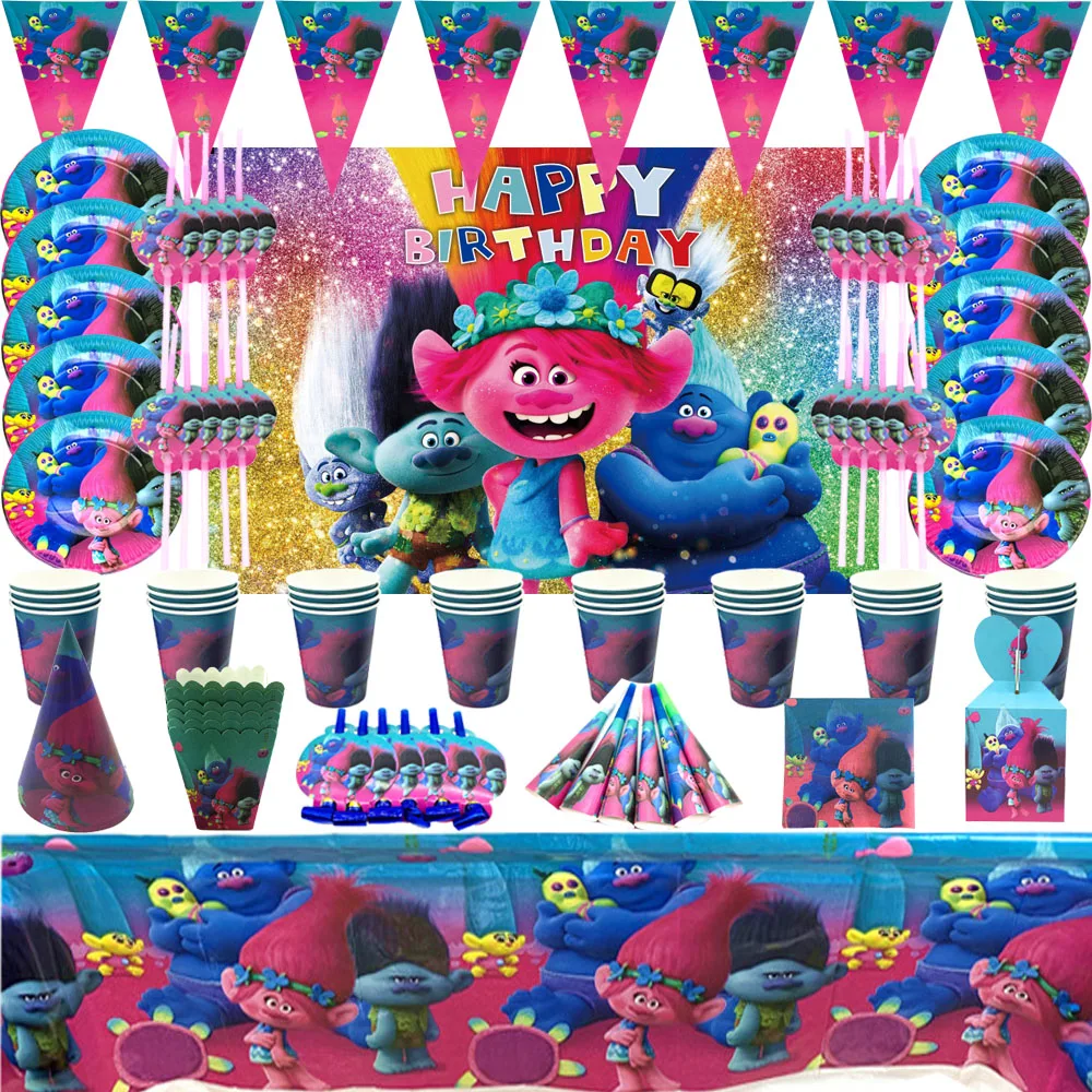 Тема мультфильмов троллей товары для детского дня рождения одноразовая посуда