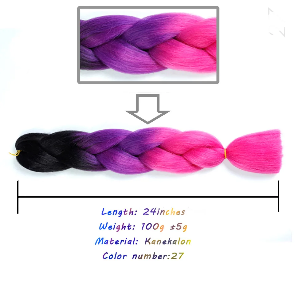 LVHAN розовый фиолетовый синий цвет блонд синтетический джамбо коса тени белые женские плетеные синтетические плетеные волосы головной убор - Цвет: T1/35