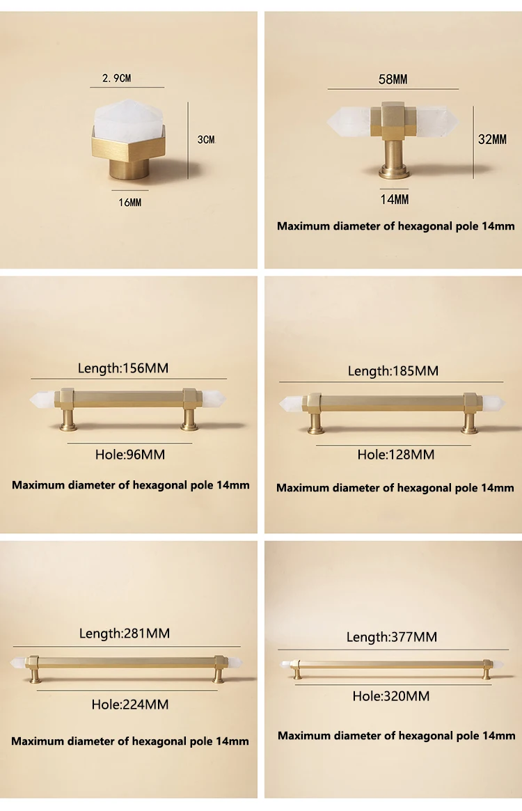 poignées de meuble en cristal naturel et en laiton pour placard de quincaillerie de luxe