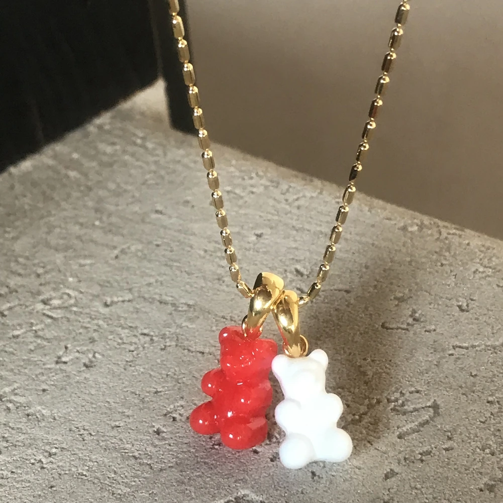 2021 Candy Color Gummy Bear Resin Pendant Necklace for Women Simple Golden Metal Chain Necklace Female Fashion Jewelry Gifts