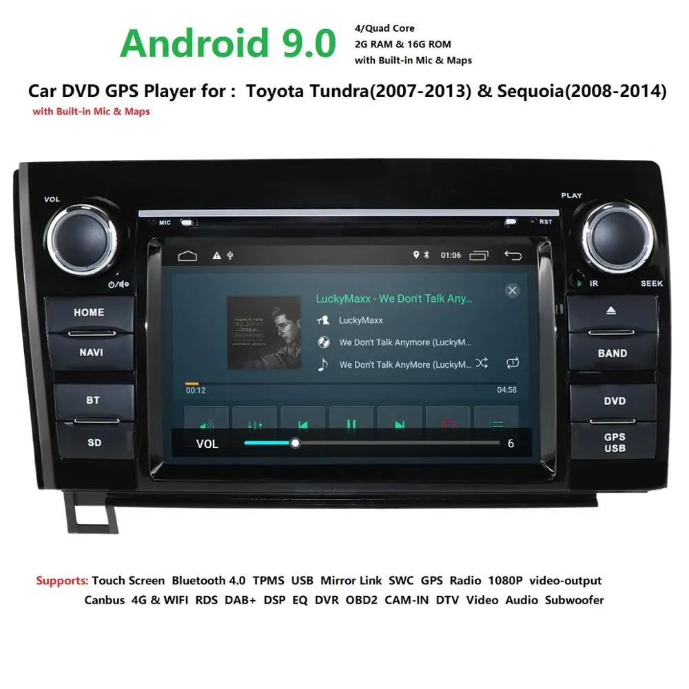Discount 7 Inch 2 Din HD 1024x600 Quad Core Android 9.0 Car DVD GPS For Toyota Tundra Sequoia 2008-2013 RDS DSP SWC Bluetooth WIFI 4G DAB 1