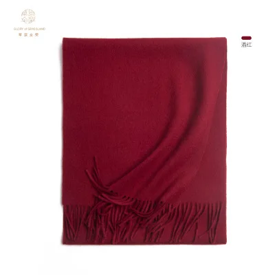 Wine red Чистый натуральный шерстяной шарф Зимний женский теплый толстый для дам роскошный бренд Шаль Обертывание длинная шаль из чистой шерсти кисточки палантины - Цвет: Wine red