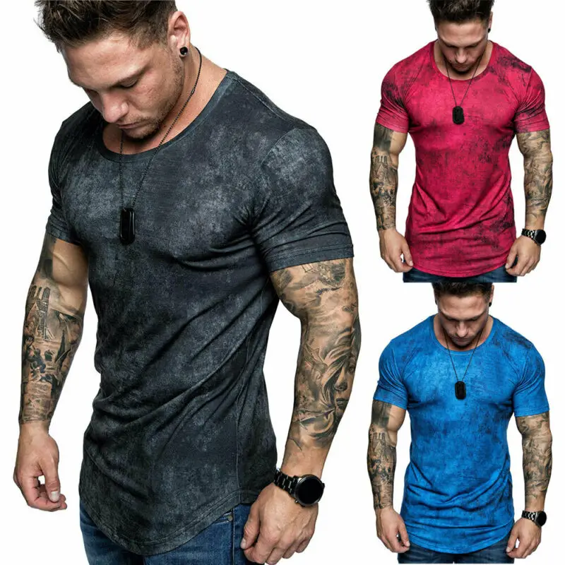 Размера плюс для мужчин Slim Fit V образным вырезом с коротким рукавом облегающая