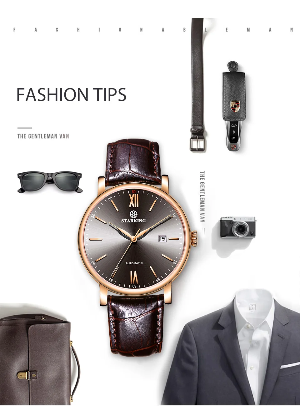 STARKING брендовые Роскошные минималистичные деловые часы для мужчин Япония Miyota автоматические часы сталь Авто Дата мужские часы кожаные Наручные часы