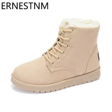 ERNESTNM Snow Boots Casual Ankle Booties Ladies Cotton Winter Female Warm Plush Fur Women Shoes Lace Up Flock Red Botas