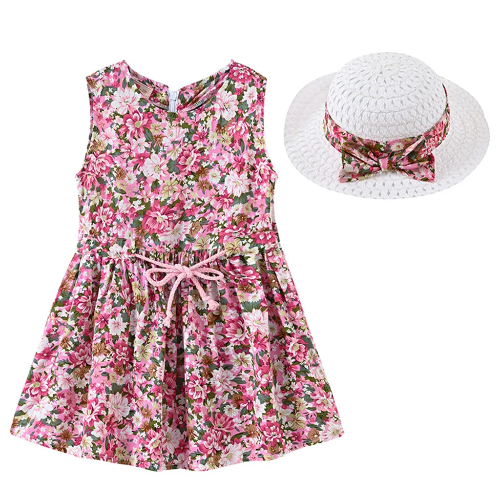 Toddler Baby Kids girls dress Floral Flowers Ruched Strap Summer Princess Dress 2-7 Years old children clothes summer #B