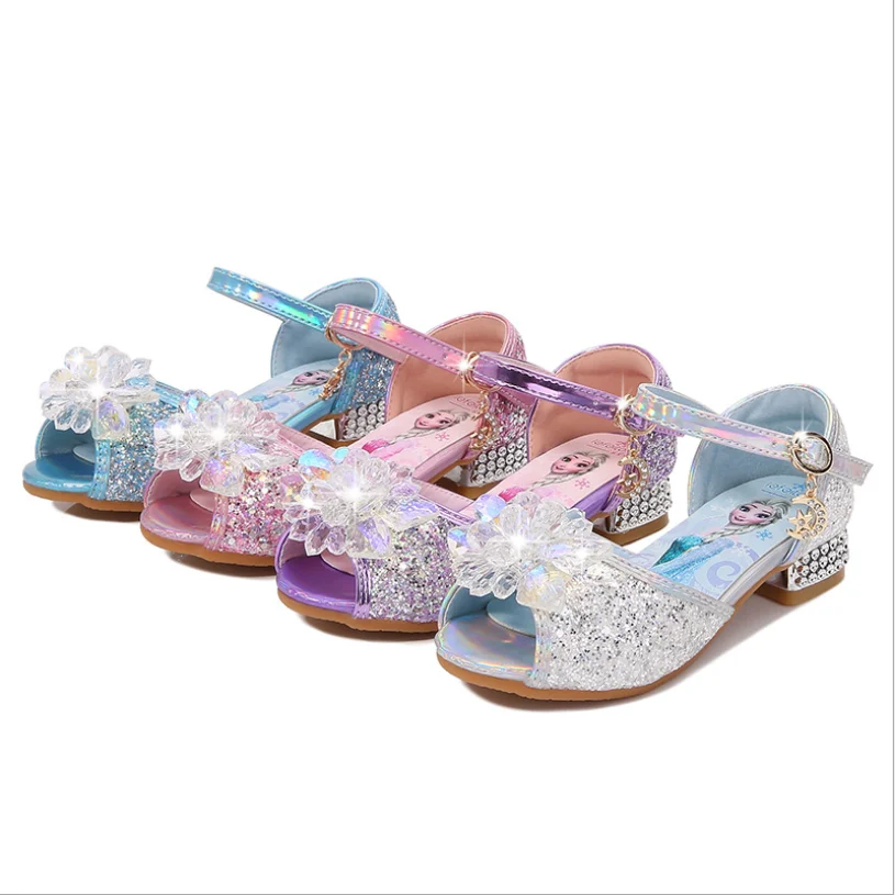 New Frozen Elsa And Anna Girls Sandals With Glitter Bow Princess Kids Soft Shoes