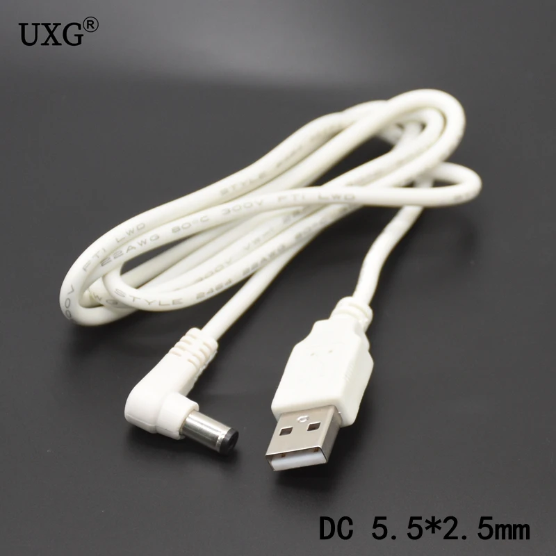 USB To 5.5 Mm/2.5 Mm 5 Volt DC 2A Barrel Jack Power Charge Cable usb charging cable power cable usb to dc cable type c to dc cable Elbow 90 Right Angle Design DC Power Plug USB CABLE 1m 3ft 2M