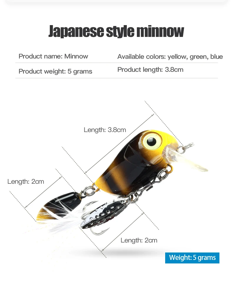 Description Picture 4 of itemLUSHAZER Minnow Crankbait  Floating 5g 38mm Fishing bait For Bass Trout pike Wobbler Artificial Hard Lures Double section