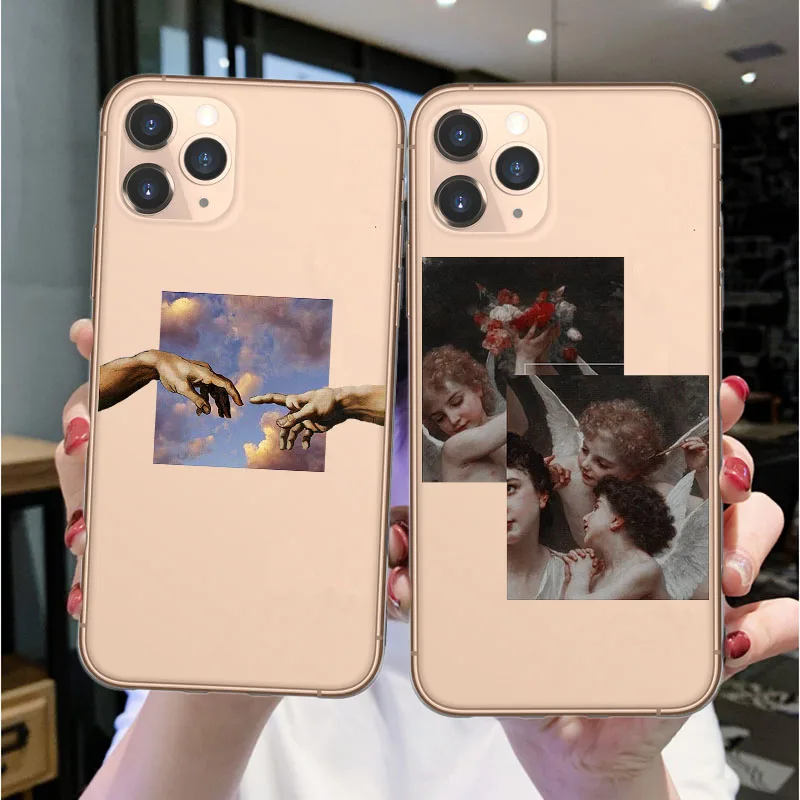 

LOVINA CASES Angels Phone Case For iPhones X XR XS Max 11 Pro Max Flower Boy Clear TPU Cover Case For iPhones SE 6 6s 7 8 Plus