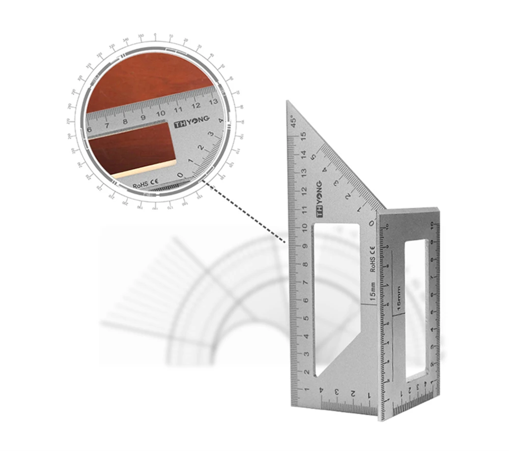 Aluminum Alloy Stainless Steel 45 + 90 Degree T-Shaped Wood Ruler