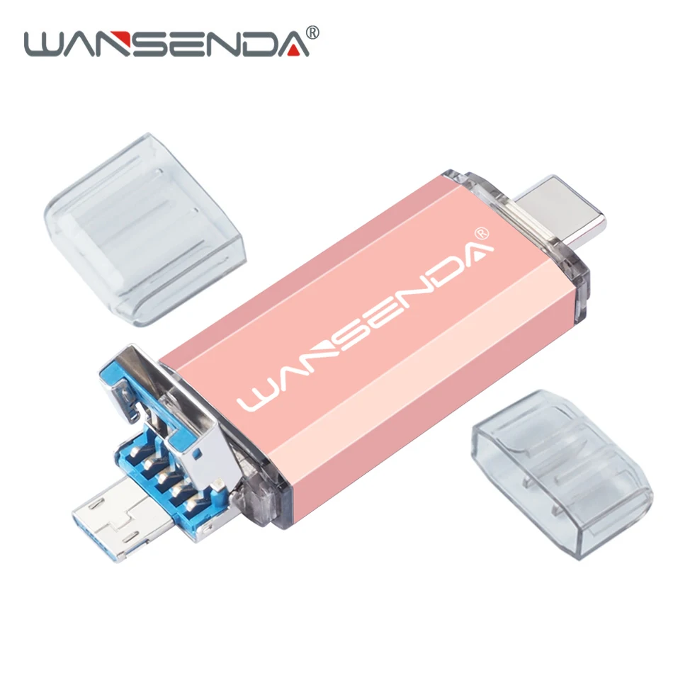 WANSENDA OTG 3 в 1 флеш-накопитель USB 3,0 usb-накопитель type-C 32 Гб 64 Гб 128 ГБ 256 ГБ 512 ГБ флеш-накопитель для Android мобильных устройств/ПК - Цвет: Rose Gold