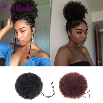 

AILIADE 8inch Afro Puff Chignon Bun Synthetic Hair piece Drawstring Ponytail Curly Clip Hair Extension For Women