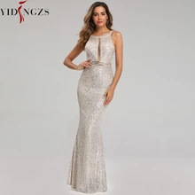 YIDINGZS прозрачное сексуальное длинное официальное вечернее платье с открытыми плечами Серебряное Вечернее платье с блестками YD16363
