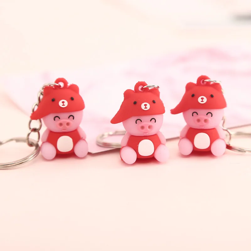 

2019 new Cartoon Toy Cap Pig Keychain for Lovers Gift Trinket Lovely Key Ring Holder Women Kids Present Novelty Doll Keychains