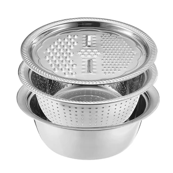 

Stainless Steel Drain Basket Vegetable Cutter Kit Kitchen Multipurpose Julienne Grater Salad Maker Bowl HG99