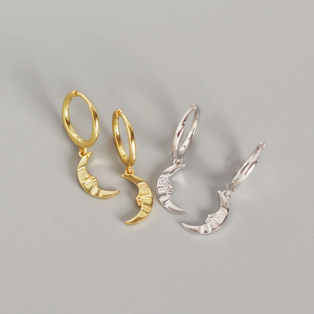 

Tiny Hoop Earrings for Women Teen Girls S925 Sterling Silver with Charms Cartilage Cute Jewelry Best Friend Gift Moon Earrings