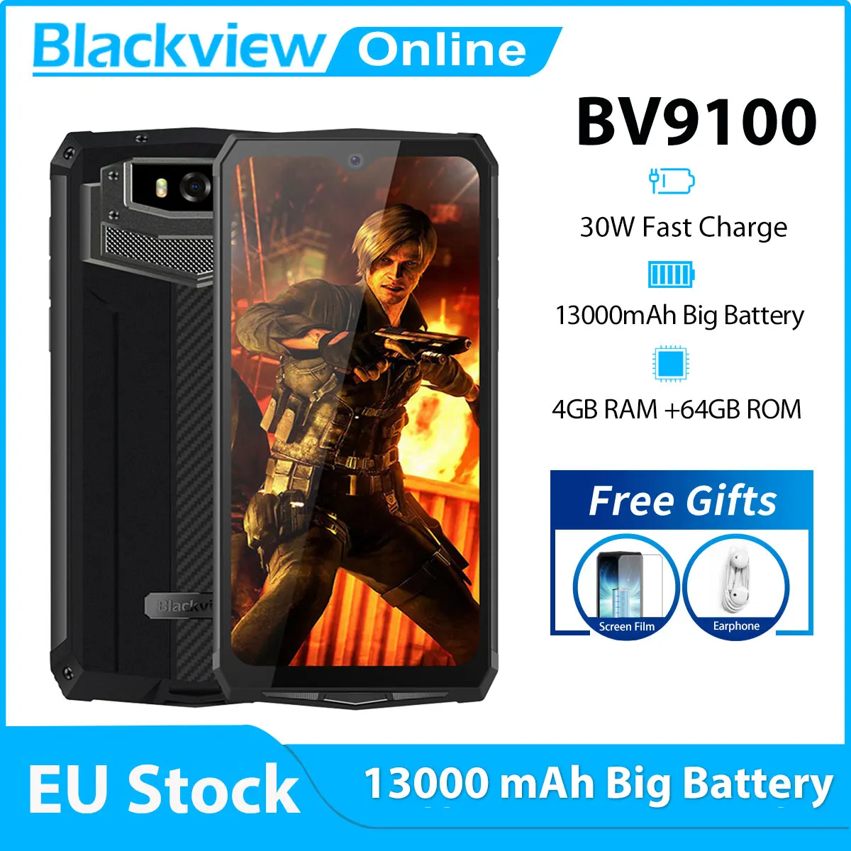 Blackview BV9100 IP68 Rugged Smartphone 6.3'' FHD 13000mAh 30W Fast Charge 4GB+64GB 16.0MP Mobile Phone Android 9.0 NFC Celular |