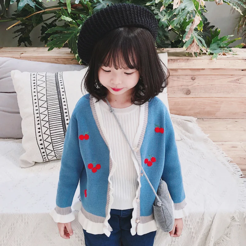 

Fashion Girls Sweater 2019 Autumn Kids Girls Knitted Cardigan Tops Jacquard Knitwear Jacket BC392
