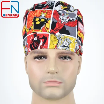 

Hennar Men's Scrub Caps Masks 100% Cotton Adjustable Elastic Bands Surgical Scrub Caps Medical Hospital Doctor Headwear Cap Mask