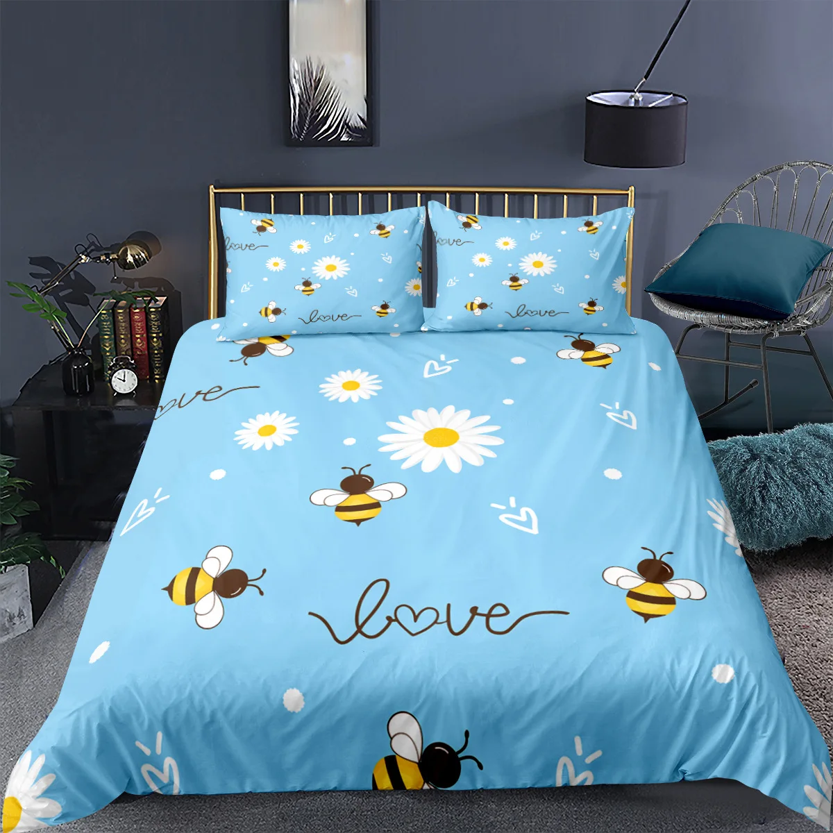 Cartoon Bee Bedding Set 2/3Pcs Duvet Cover & Pillowcase(s) 3D Printed Quilt Cover Home Textile Gift 