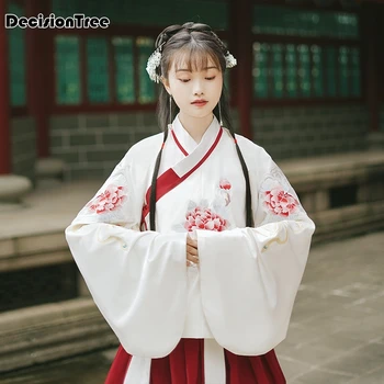 

2020 red hanfu dress folk dance costume chinese traditional national fairy costume ancient han dynasty princess stage outfits