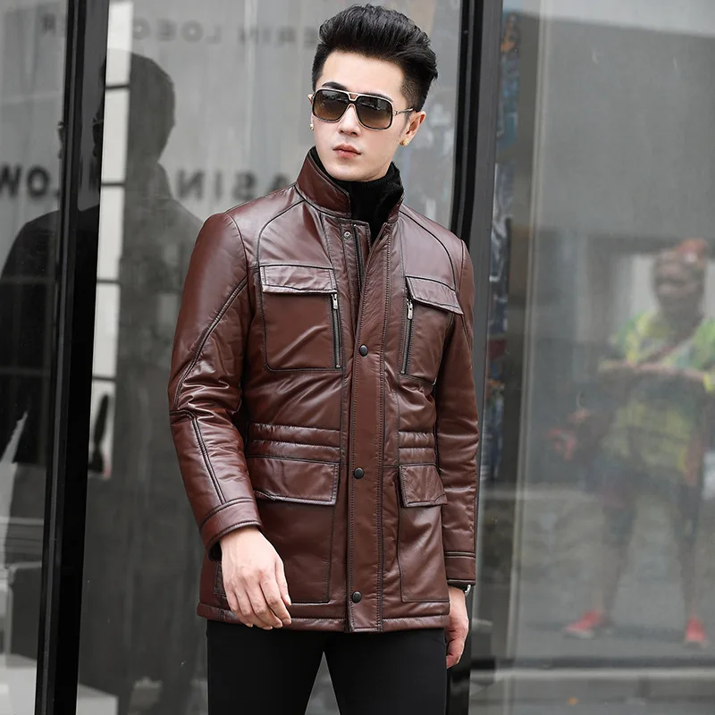 

Genuine Leather Jacket Men Cow Leather Duck Down Winter Coat Men Real Mink Fur Collar Jacket for Mens Clothes 2019 SY51N YY913