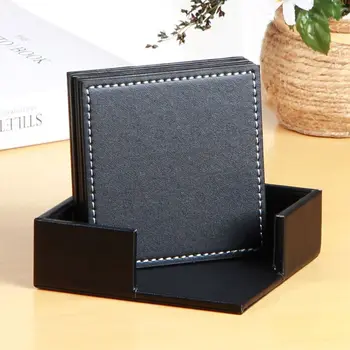 

Leather Coasters Set with Holder,Simple Classic Coasters for Drinks, Protect Furniture from Water Marks Scratch and Damage