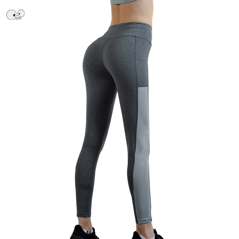 High Elastic Quick Drying Women Running Tights With Pockets Yoga Pants Sport Leggings Jogging Workout Gym Fitness Trousers
