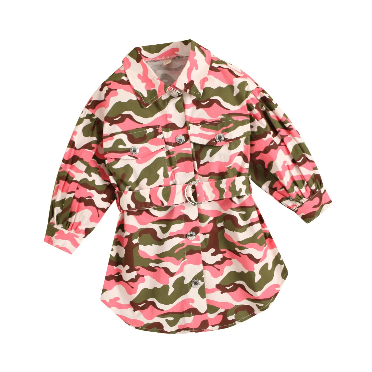 

Модная камуфляжная куртка для девочек, верхняя одежда, куртки на пуговицах с длинным рукавом и поясом, Детское пальто в стиле милитари, Длинные куртки для мальчиков