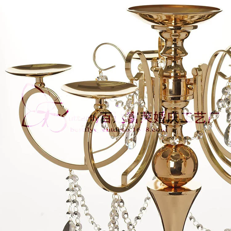 Candelabra 5 Arm Pillar Metal Candle Holder With Hanging Crystal Drops Wedding party Table Centerpieces
