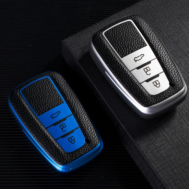 

Smart 3-button TPU Soft Rubber Key Protective Cover Leather Texture Decorative Cover for Toyota Car Keys with The Same Shape