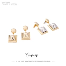 Yhpup квадратные геометрические серьги-гвоздики съемные корейские медные серьги 16 K S925 шикарные ювелирные аксессуары для женщин подарок для вечеринки