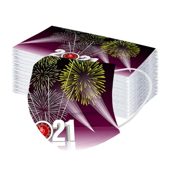 

50/100pcs Adult 2021 Happy New Years Disposable Three Layer Breathable Face Masks Comfortable Cute Patterns Daily Mascarillas