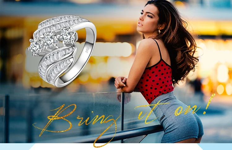 JewelryPalace витой набор канала багет обход группы 6 зубец 3 камня 5ct кубического циркония обещание Свадьба Обручение кольцо 925 St