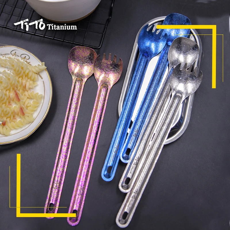 TiTo titanium Spork Longhandle наружная походная Ложка Вилка Portabale плоская посуда кемпинговая вилка ложка для спорта, туризма Титановая Ложка