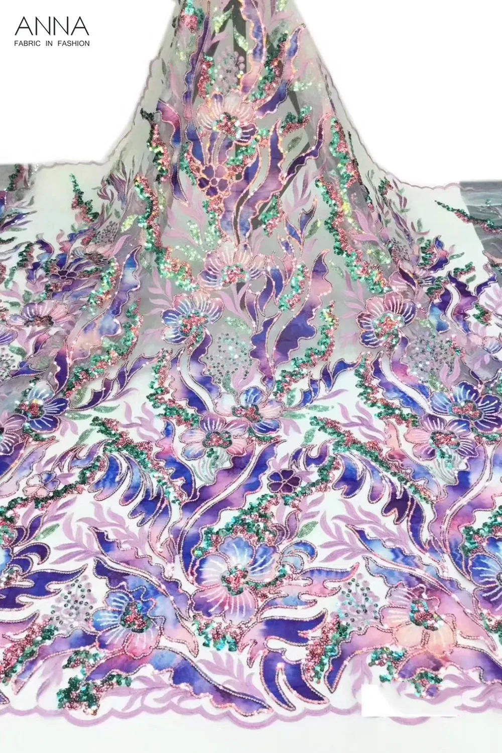 

Hot Sale African Wedding Lace Gown Fabric French Tulle Lace Nigerian Embroidered Chiffon Lace African Bling Sequins Lace Fabric
