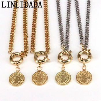 

5Pcs New Design Round Jesus Charms pendant Golden Silver Color Cuban Link Chain Necklace For Men Women