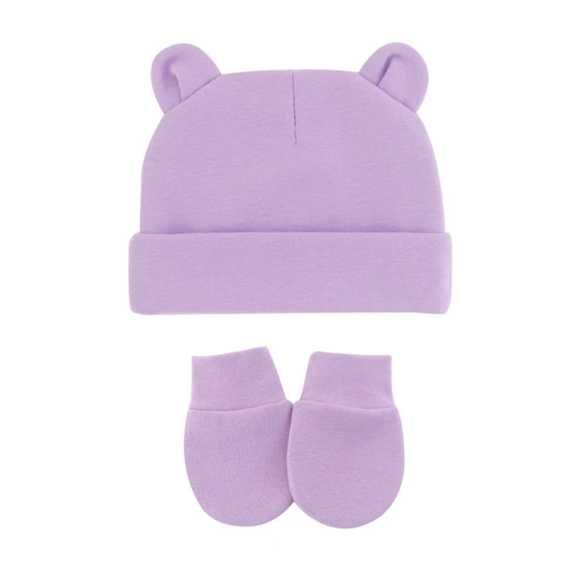 Newborn Baby Cotton Beanies Hospital Hat and Mittens Set Solid Candy Color Stretchy Infant Warm Cap Gloves 0-1 Years Old car baby accessories Baby Accessories