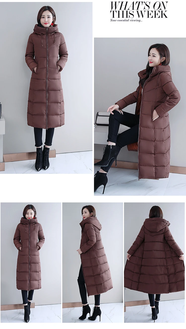 Новинка, модное женское зимнее пальто с капюшоном, длинная приталенная теплая куртка, куртка с хлопковой подкладкой, верхняя одежда, элегантные парки