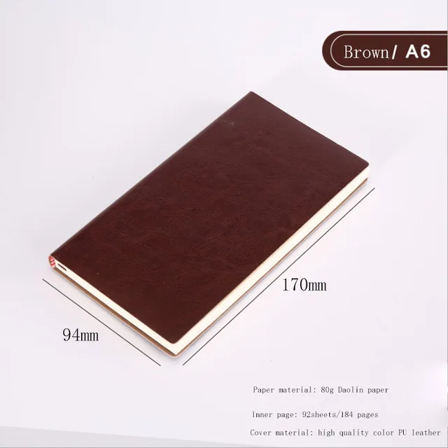 A6 Brown A5, A6, B5, три размера, 4 стиля, 5 цветов, большой деловой ежедневник, кожаный мягкий блокнот, увеличивающий рост, толстый блокнот - Цвет: A6 Brown