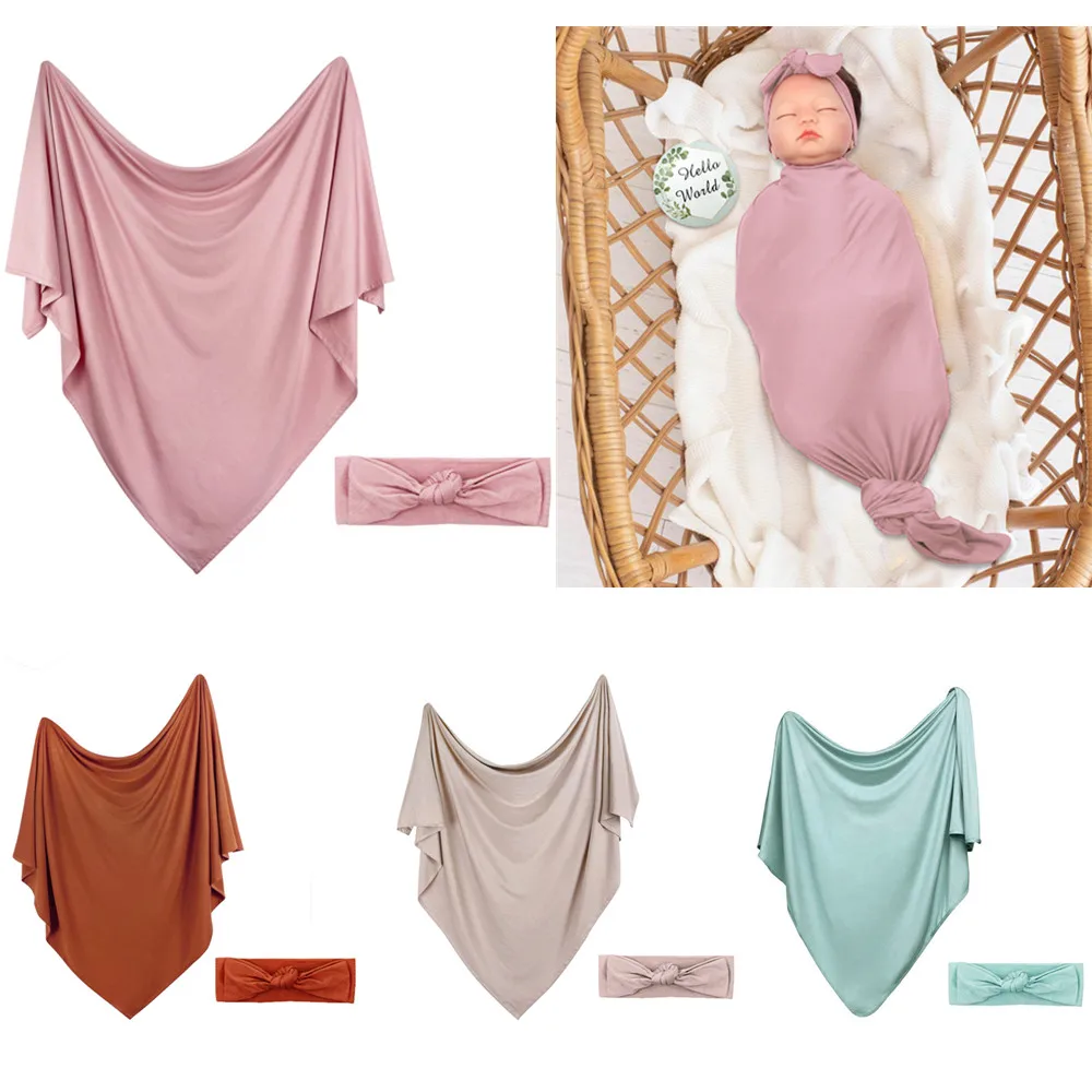 

Newborn Swaddle Blanket And Hat Set Boys Girls Jersey Baby Swaddle Wrap Photography Props 45" X 45" Size Infant Sleeping Bag