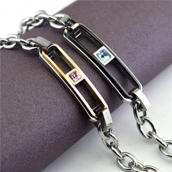 

Wholesale Jewelry Elegant Pink Blue Crystal Stone Bracelet For Women Accessories Fashion Stainless Steel Couple Bracelets 2020