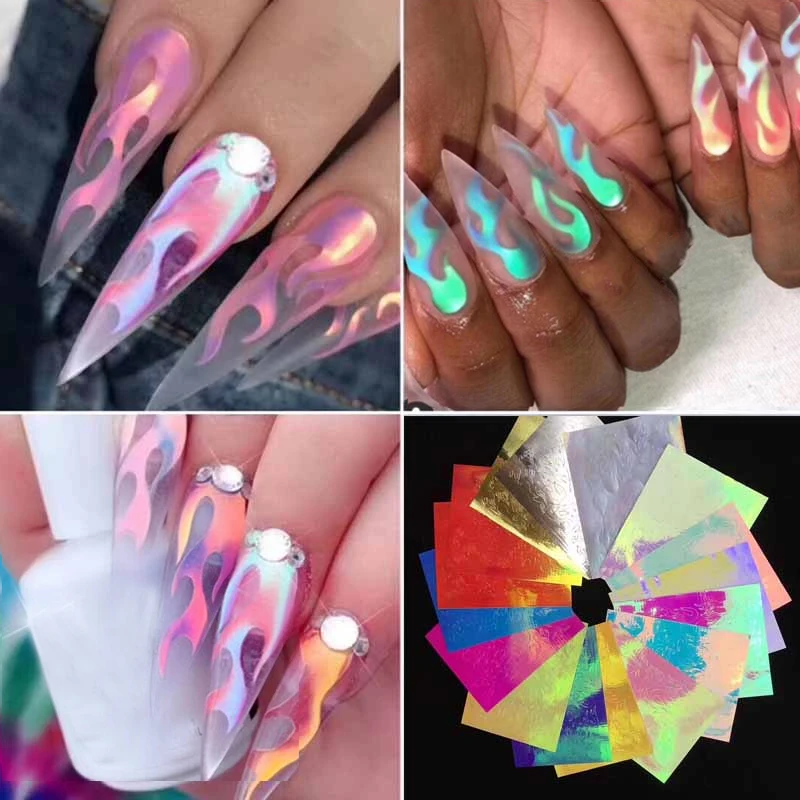 

16 Patterns/Sheet Vinyls Holographic Nail Stickers Colorful Laser Nail Art Hollow Stencil Sticker Mixed Patterns Nail Art Decals