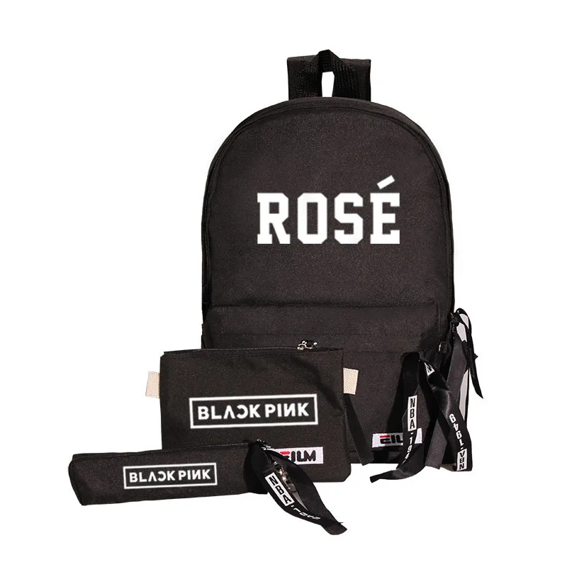 ROSE3 Модный черный рюкзак Kpop, 3 шт./компл., женский холщовый рюкзак, Jennie Jisoo, школьные сумки для девочек-подростков, черный, розовый - Цвет: ROSE3