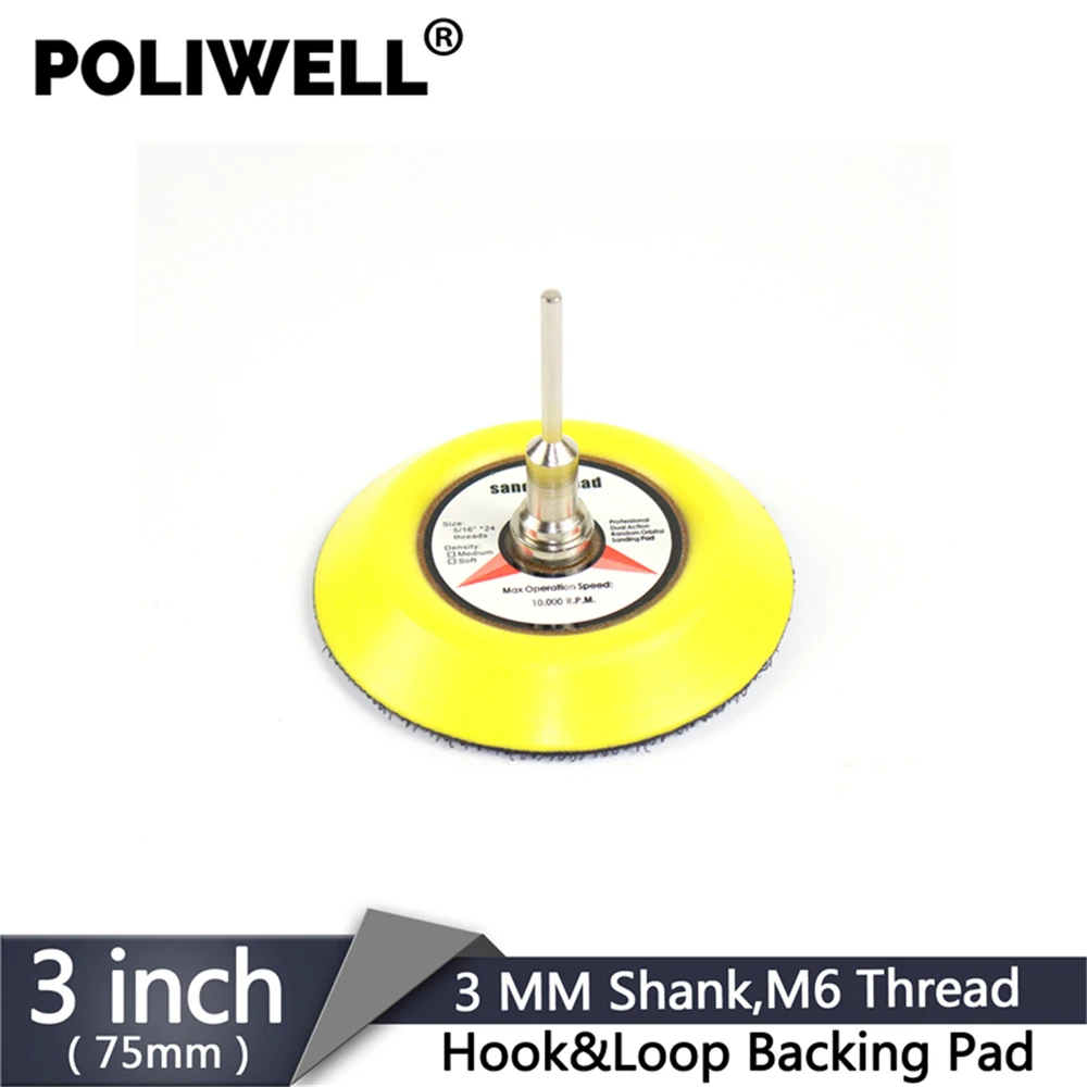 3/" 75mm Hook Loop Sanding Polishing Backing Pad with M6 Thread for Air Sander