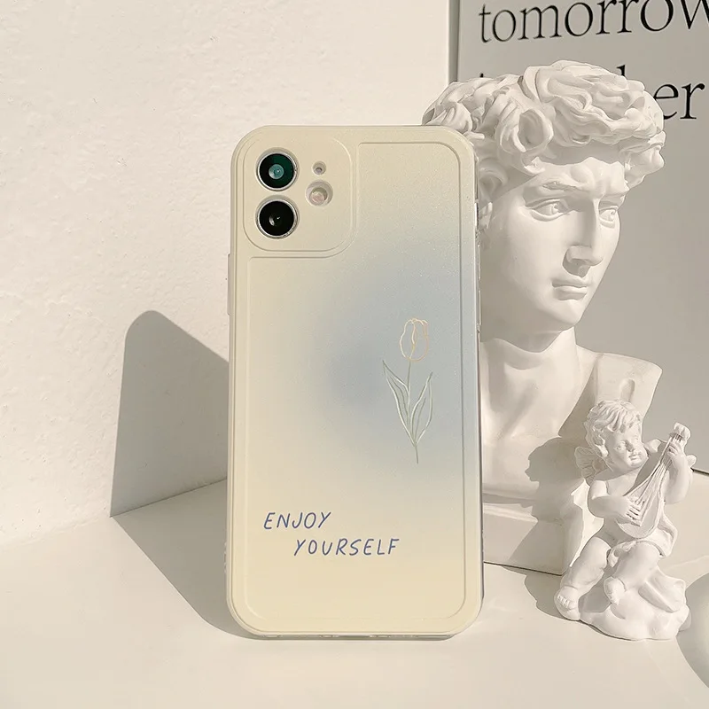 Retro artist sweet Rose line Gradient art Korean Phone Case For iPhone 13 11 12 Pro Max Xr Xs Max 7 8 Plus 7Plus Case Soft Cover