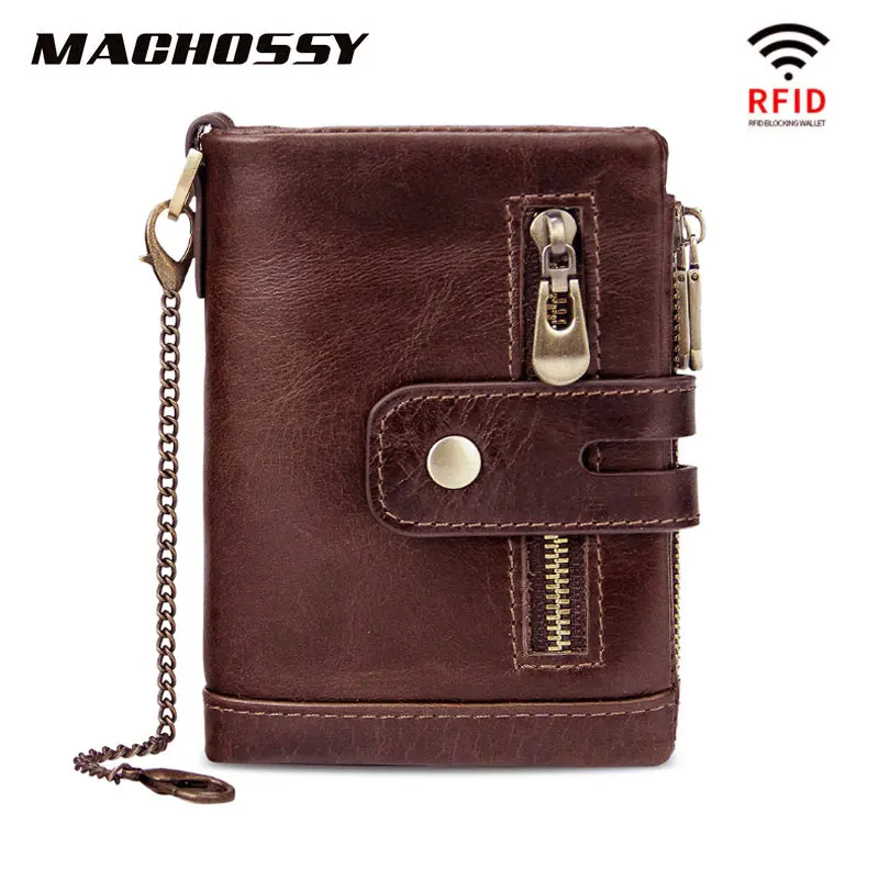 Men Wallet Card-Holder Coin-Purse Walet-Pocket Mini 100%Genuine-Leather Chain PORTFOLIO