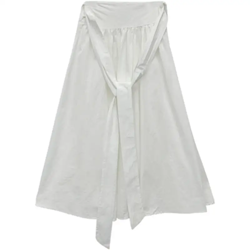 Ladies High Belt White Skirt Summer New Pure Color Simple Binding Design Fashion Casual Thin A-Word Skirt Half Skirt
