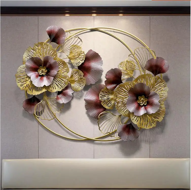 Китайское роскошное Кованое железо Настенное подвесное искусственное цветочное украшение поделки 3D домашняя Наклейка на стену для гостиной фрески украшения